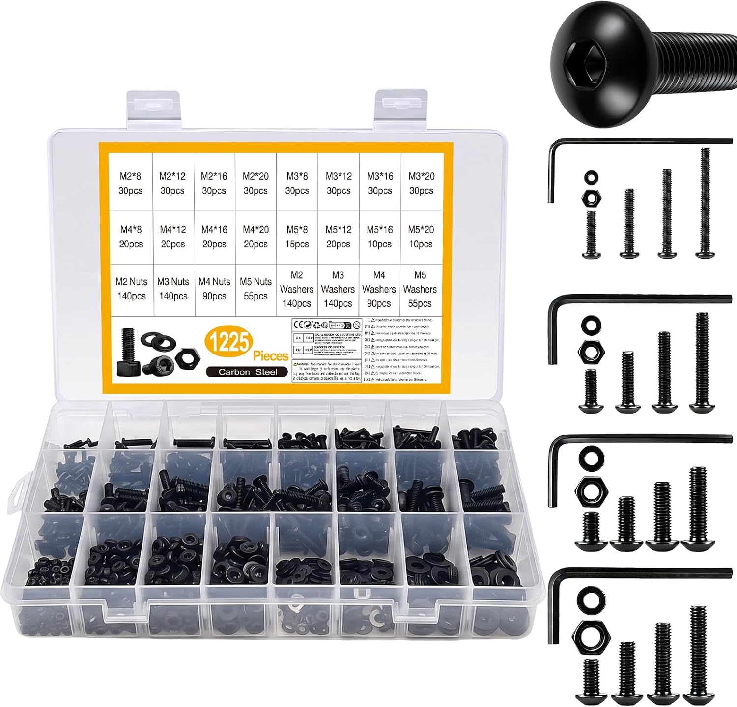Set 1225 Viti M2 M3 M4 M5 Bulloni Dadi Acciaio Carbonio