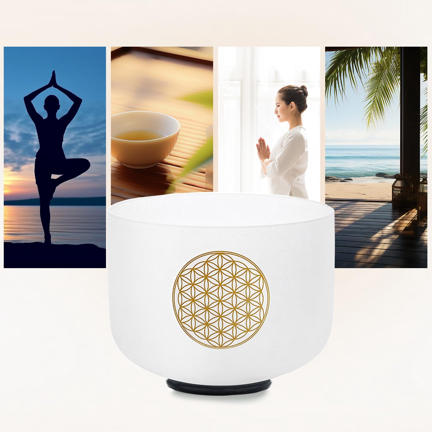 Hye-eun Cuenco de cristal de 528 Hz, 20 cm, con flor de la vida, diseño de flor de la vida, para sanación y meditación, cuenco de cristal Life flower