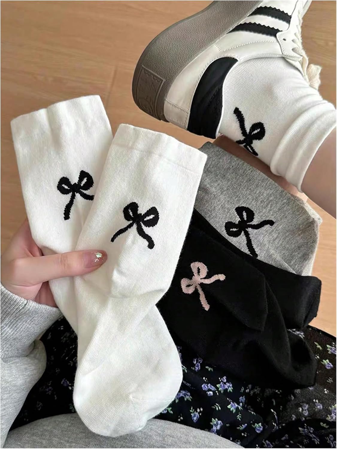 Floerns Women's 3 Pairs Bow Print Cute Crew Socks Athletic Soft Comfy Breathable Socks - Image 4