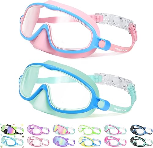 Miniatura 15 de Vvinca 2 gafas de natación para niños con cubierta para la nariz, máscara de buceo de natación de visión amplia, antivaho UV, anti roturas para
