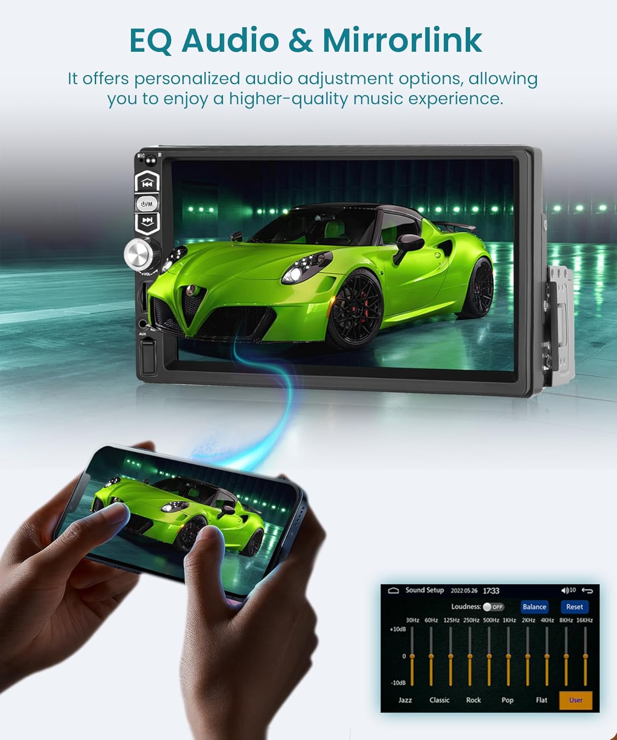 Single Din Touch Screen Car Stereo with Wired Carplay Android Auto, Sellrich 7 inch Single Din Radio with Bluetooth Mirror Link FM USB/AUX/SD Card Ports External Mic+Backup Camera