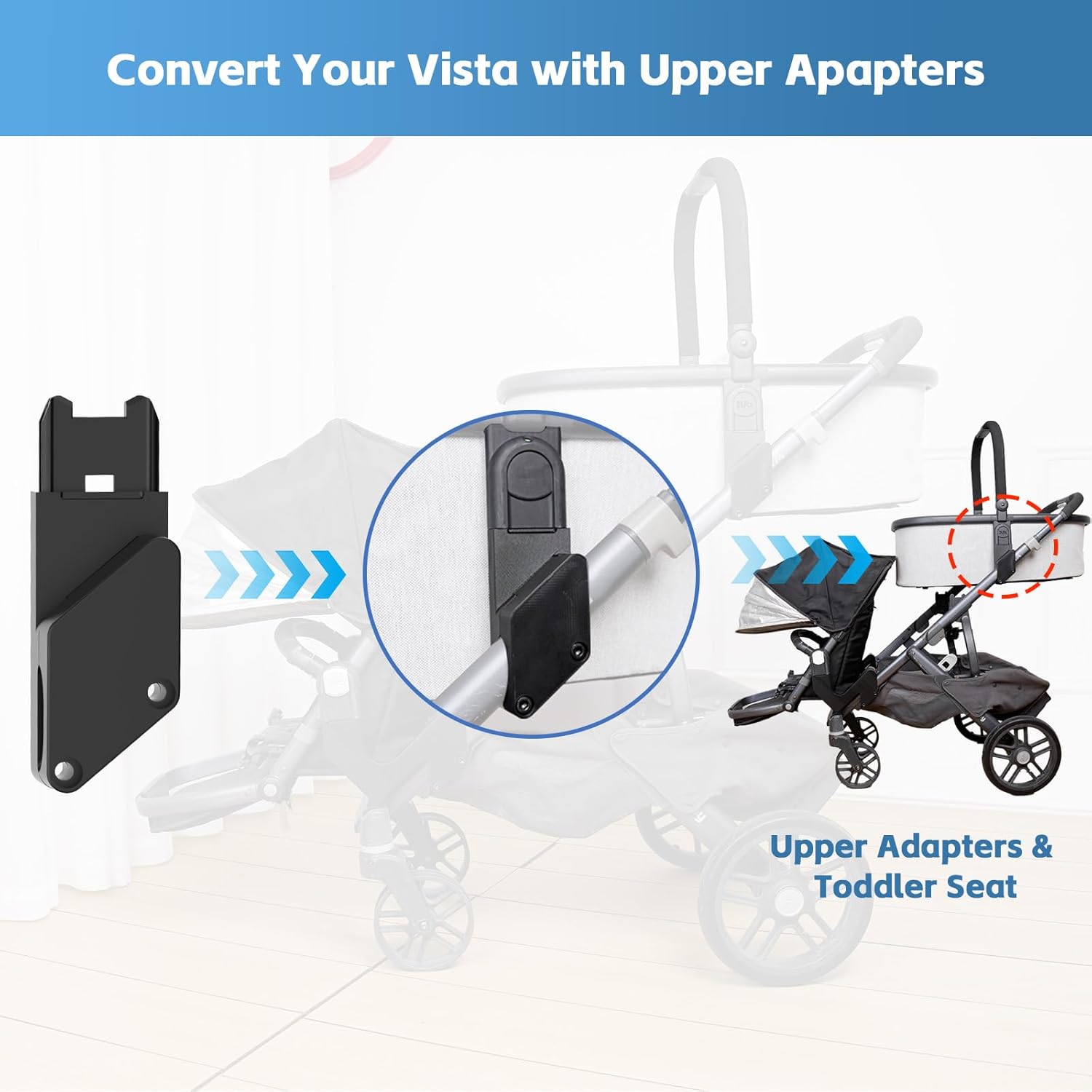 Upper Bassinet Conversion for UPPAbaby Vista V1 (2015+)/V2/V3 | Dual-Level Seat Converter for Toddler Setup | Secure Bolt-On Adapter（Only Upper Apapter)