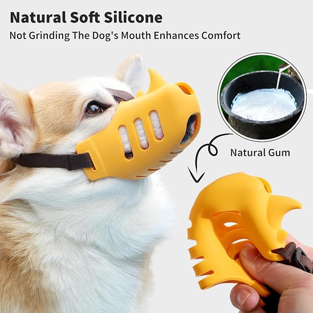Foto 4 de 7 de PETCUTE Bozal para Perro Pequeños Medianos,Bozal Suave de Silicona para Perros Pequeños, Medianos y Grandes