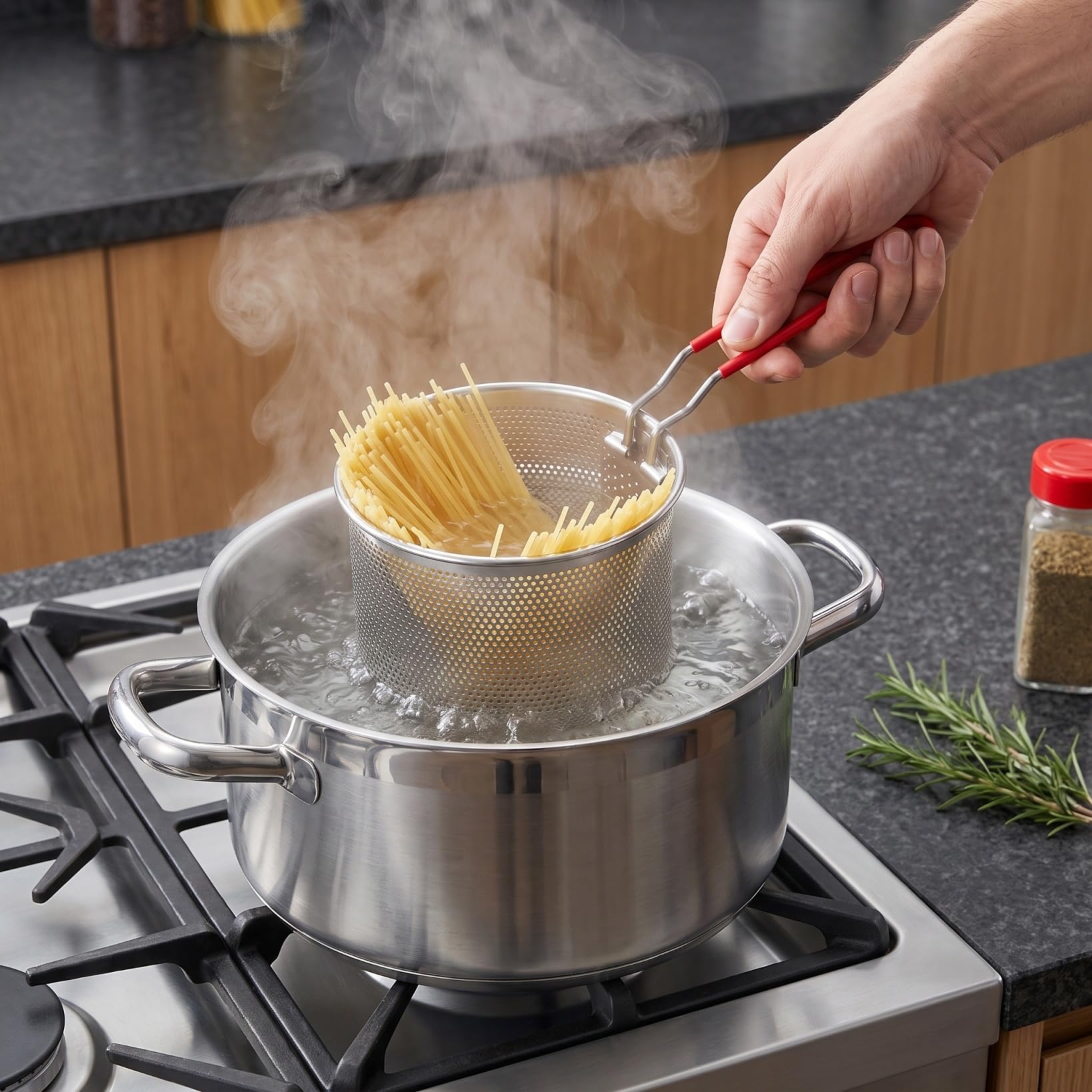 CALLARON Cesta redonda de acero inoxidable para freír, malla de alambre francés, canastas para freír alimentos, vajilla con asa para cocina, freír, pasta, espaguetis, 14 cm
