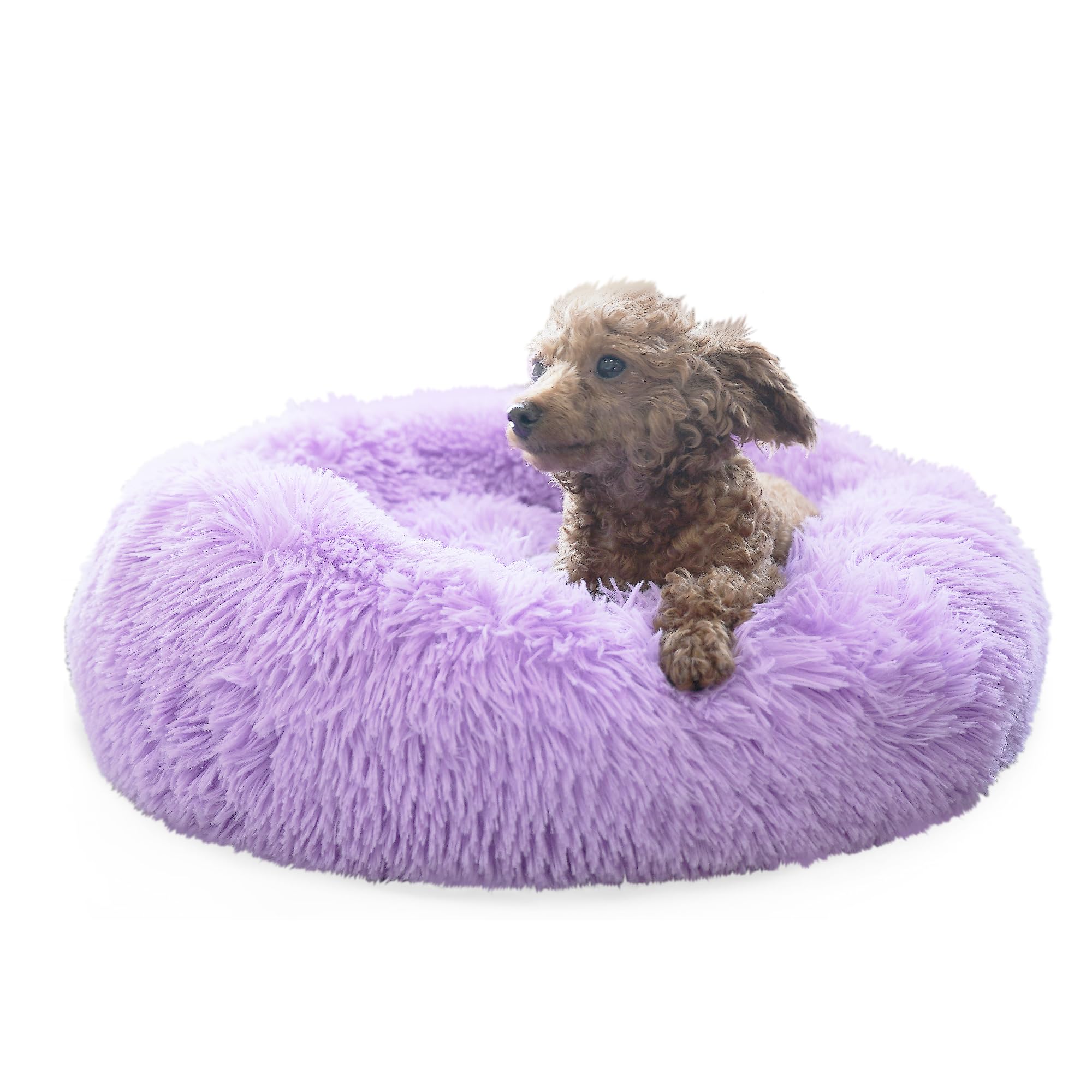Purple Dog Bed for Small Dogs 19 Inch Donut Cuddler Plush Cat Calming Bed with Machine Washable, Non-Slip Fluffy Dog & Cat Calming Cushion Bed for Joint-Relief and Sleep Improvement