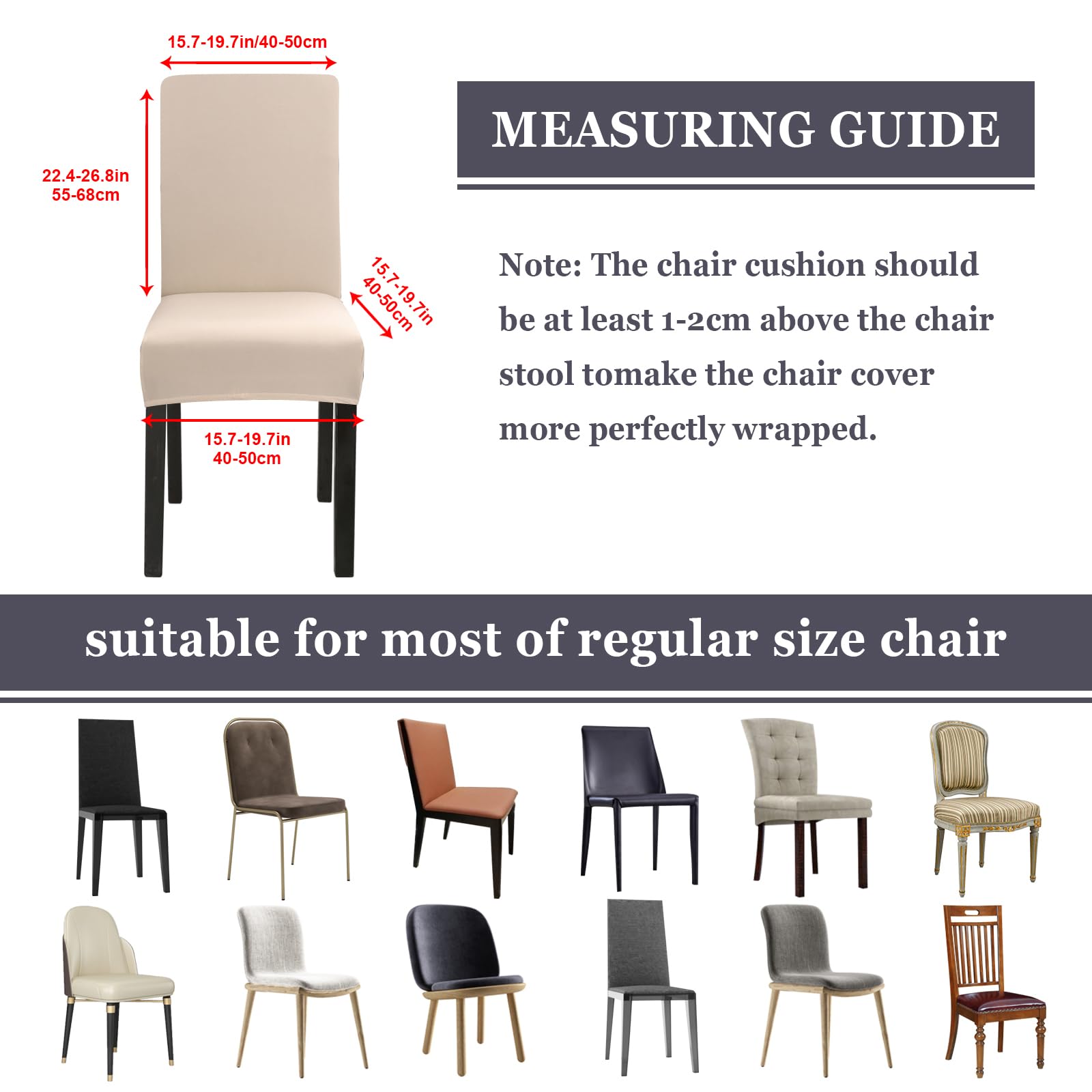 Jaotto Coprisedie con Schienale Impermeabile 6 Pezzi, Fodere Coprisedia Elasticizzati con Schienale per Sala da Pranzo, Moderna Vestisedia Lavabile Estraibile per Cucina Casa,Bianco Sporco