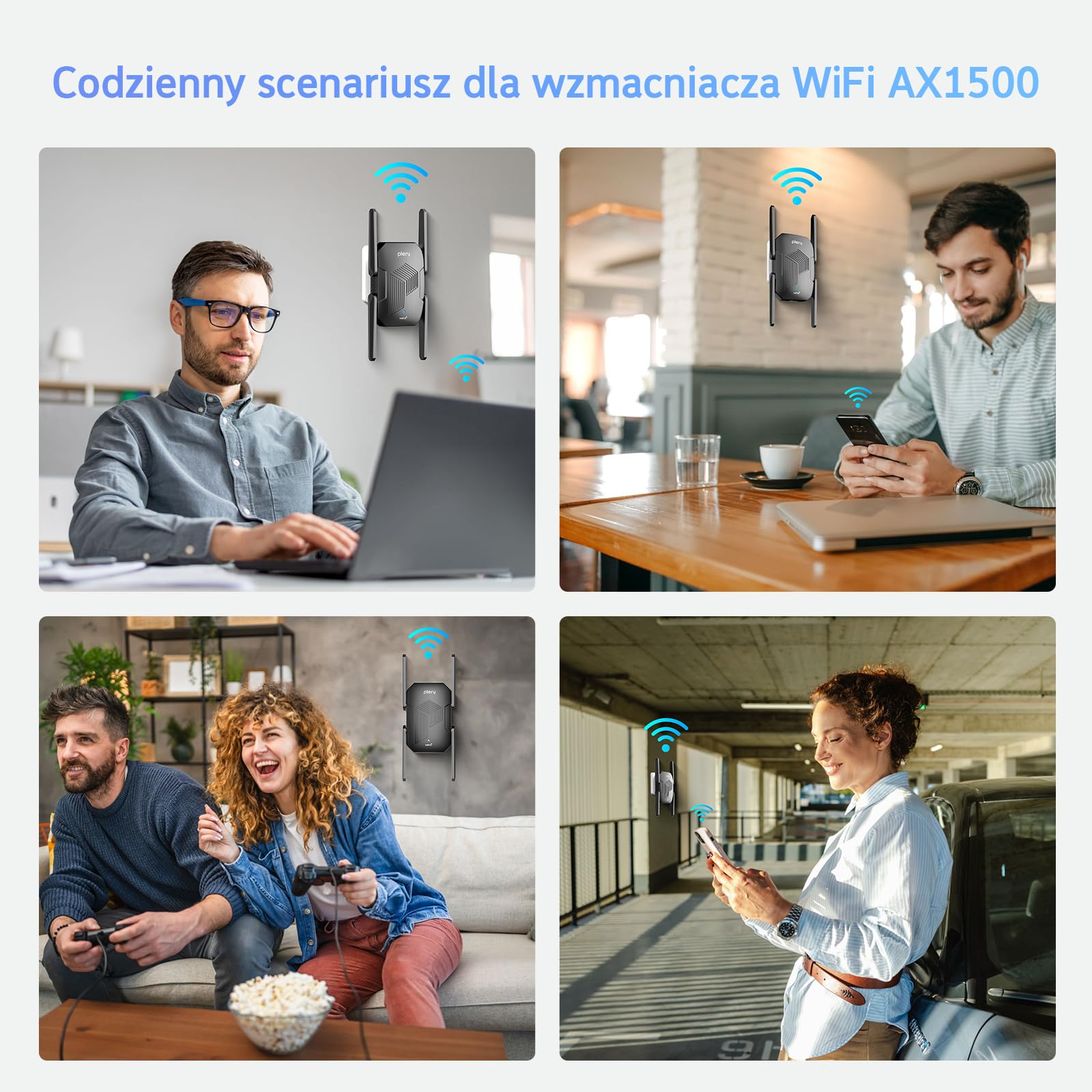 Wzmacniacz Sygnału Wi-Fi 6 AX1500, 5GHz/2,4GHz Dwuzakresowy Repeater WiFi Dalekiego Zasięgu, Wzmacniacz WiFi z Portem Ethernet, MU-MIMO, WPS, Wzmacniacz WiFi Kompatybilny z Każdym Routerem