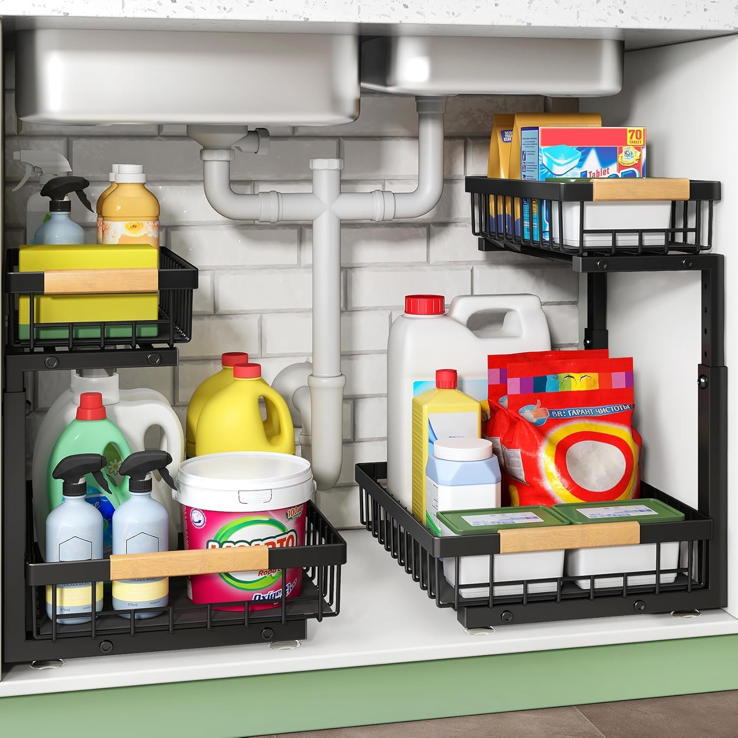 Kitstorack 2 Pack Metal Under Sink Storage for Kitchen Bathroom