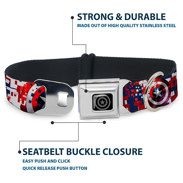 Foto 4 de 8 de Collar de Perro Hebilla de cinturón de Seguridad Capitán América Escudo Camuflaje Digital Azul Blanco Rojo 15…