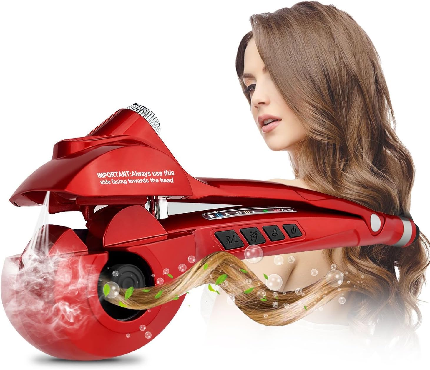 Automatic Hair Steam Curler w/LED Digital Display and Ceramic Heater, Red
