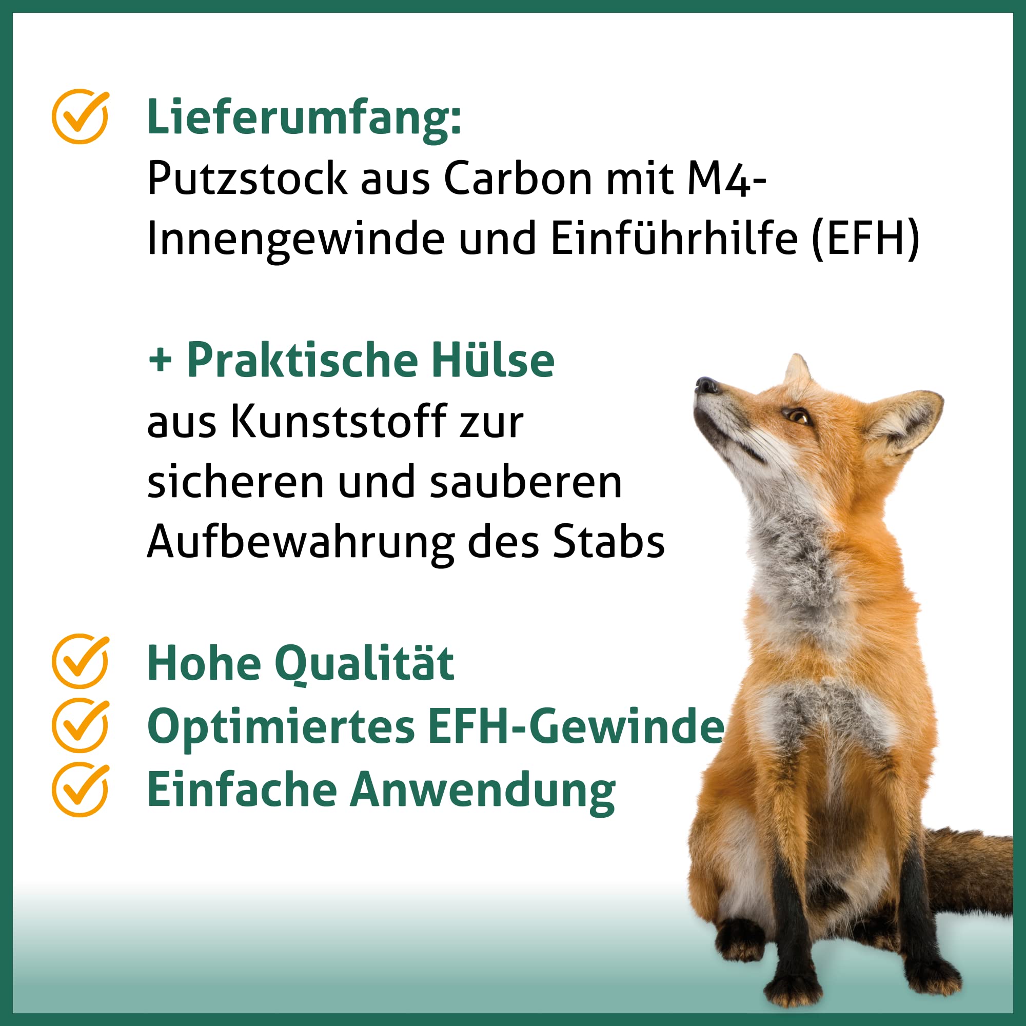 Putzstock Reinigungsstab für Waffenpflege aus Carbon (Ab Kaliber 5,56 mm/Kaliber .22 oder Ab Kaliber .270) mit Kugellager und M4-Innengewinde und Einführhilfe
