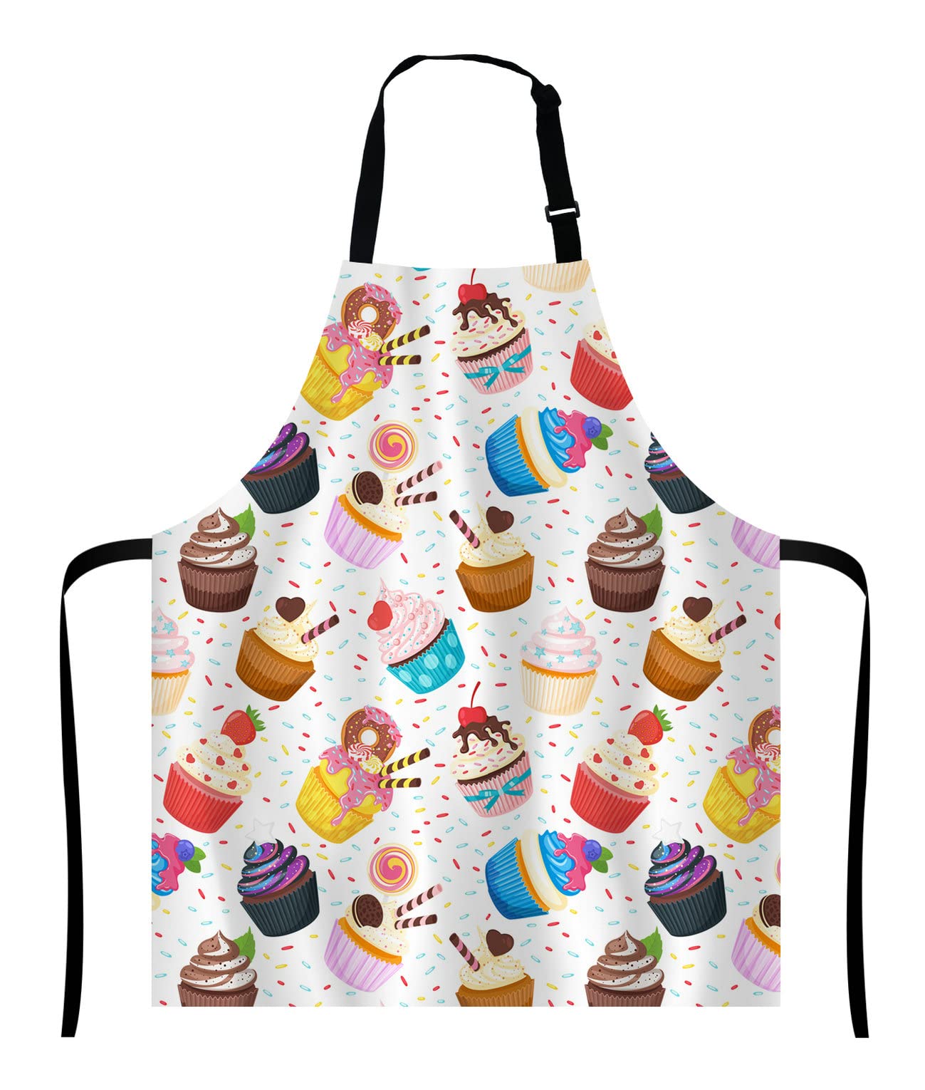 Wasach Unisex Multi 20 Cute Cupcake Pattern Apron,Sweet Dessert,Adjustable Neck Bib For Men Women,Suitable For Kitchen Cooking Waitress Chef