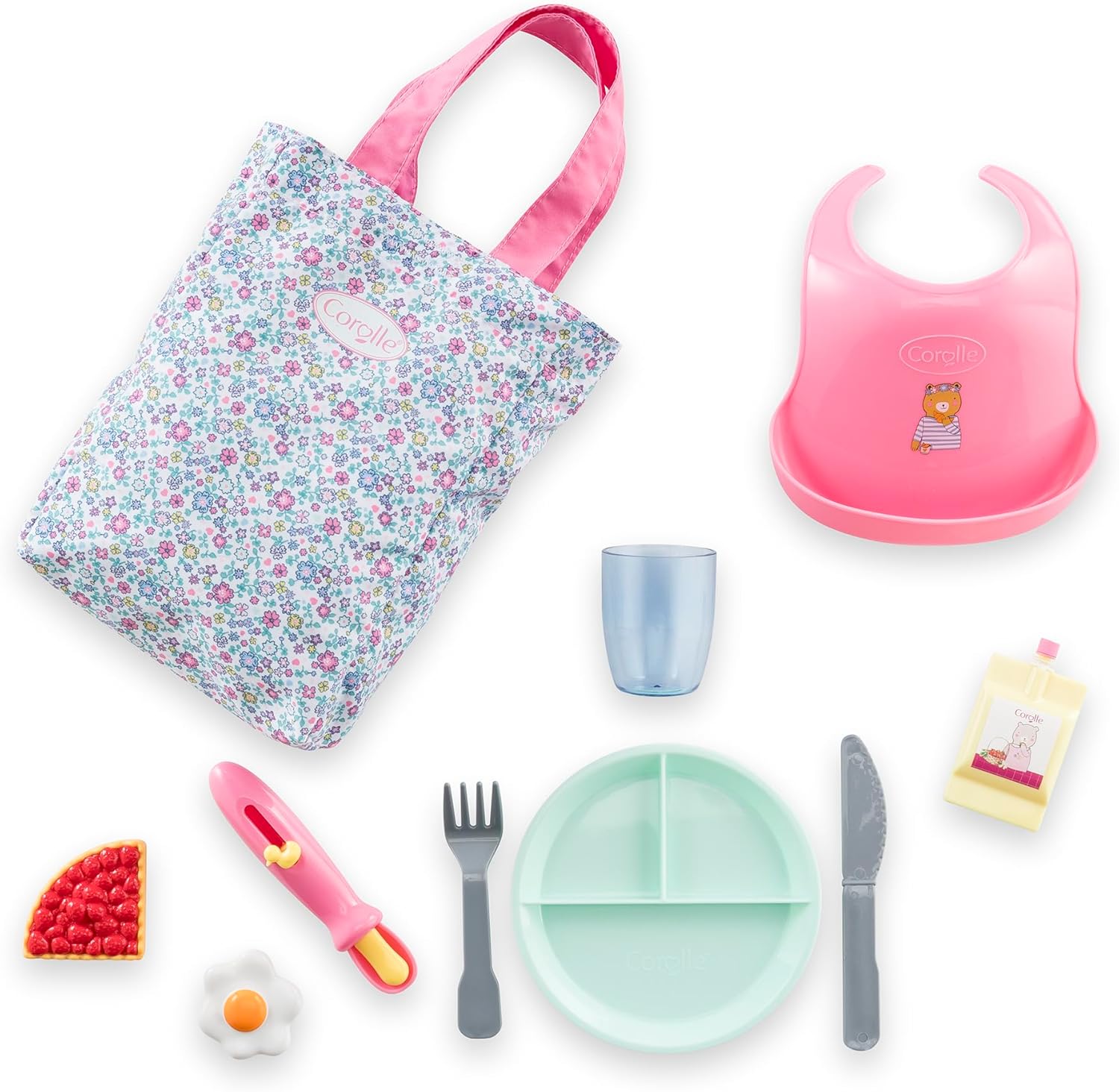 Corolle - Large Lunch Box with Flowers, 10 Accessories, for Dolls 36 and 42 cm, from 2 Years, 9000141800