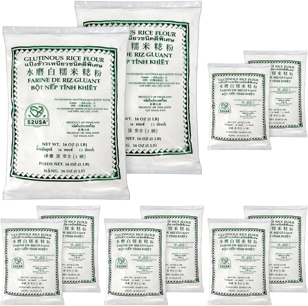 52USA Glutinous Rice Flour 32 Ounce (Basic), 2 Pound (Pack of 10), Rice Flour for Baking or Cooking, Product of THAILAND, All Natural White Rice Flour, Vegan, With Bag