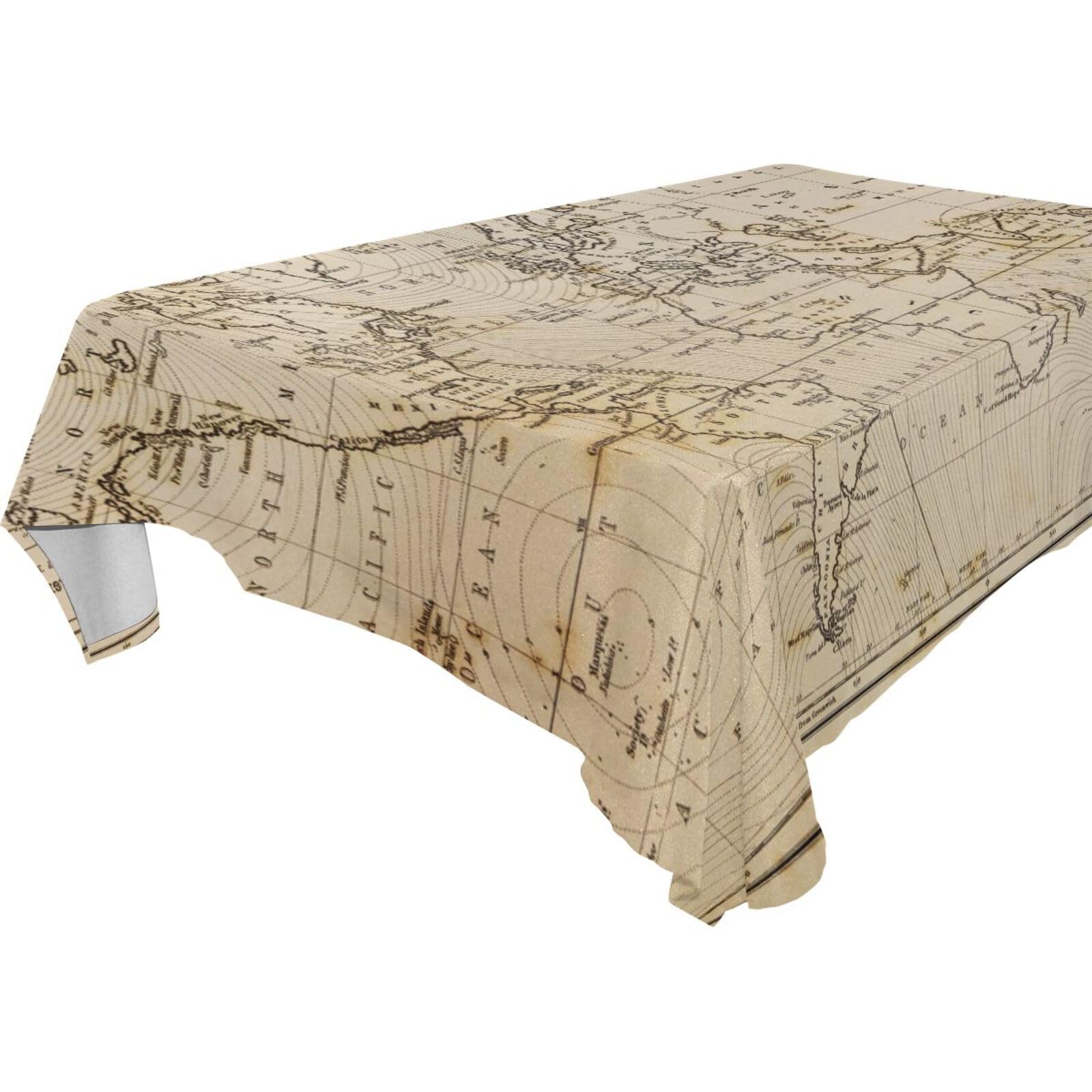 JUMBEAR Vintage World Map Tablecloth Rectangle Polyester Table Cloth Large Square Table Cover for Dining Kitchen Party 54"x72"