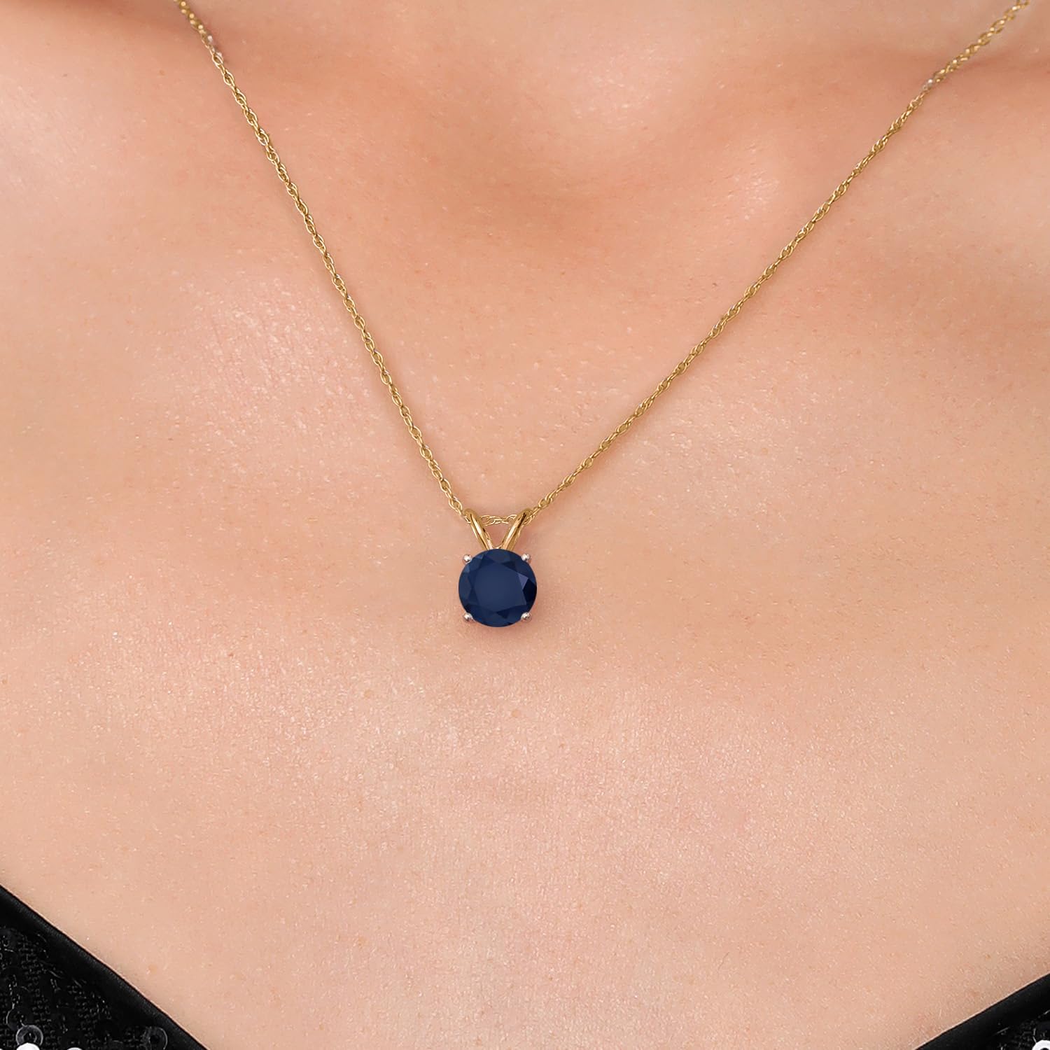 Gem Stone King 14K Yellow Gold Blue Sapphire Pendant Necklace for Women | 1.10 Cttw | Gemstone September Birthstone | Round 6MM | With 18 Inch Chain - Image 3