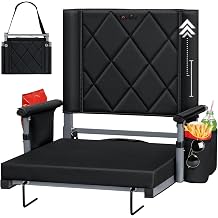 Stadium Seats with Back Support, Wide Seat High Back Fully Padded Seat Bleacher Chair with Armrest, Folding Stadium Chair with Shoulder Strap and Cup Holder for Sports Events Black