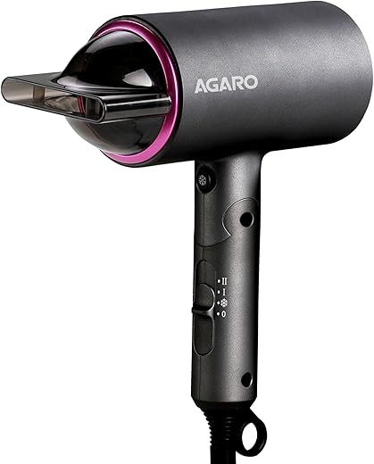 AGARO HD-1214 Premium Hair Dryer with 1400 Watts Motor, 3 Temperature Settings & Cool Shot Button- Black