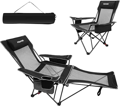 Silla de camping reclinable de 4 posiciones con reposapiés, cómoda para adultos, tumbona plegable de 265 libras, silla de playa de malla con bolsa