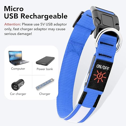 Miniatura 4 de Colaseeme Collares para perros con luces LED, collar de perro recargable con micro USB, hebilla de plástico de nailon ajustable, anillo en D,
