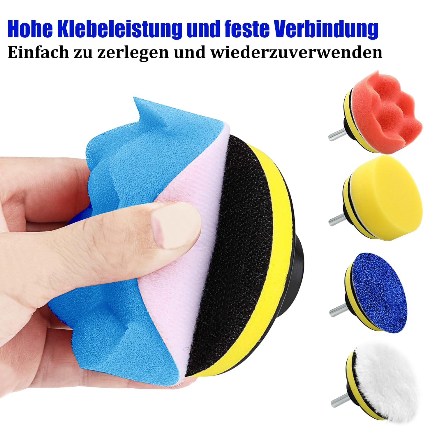 Pmueuff Polijstspons, 7 stuks polijstpads, 150 mm, honingraat, polijstsponzen, autopolijstpad met hoge vezel, polijstopzetstuk, accuschroevendraaierset voor excentrische polijstmachine, slijpmachine