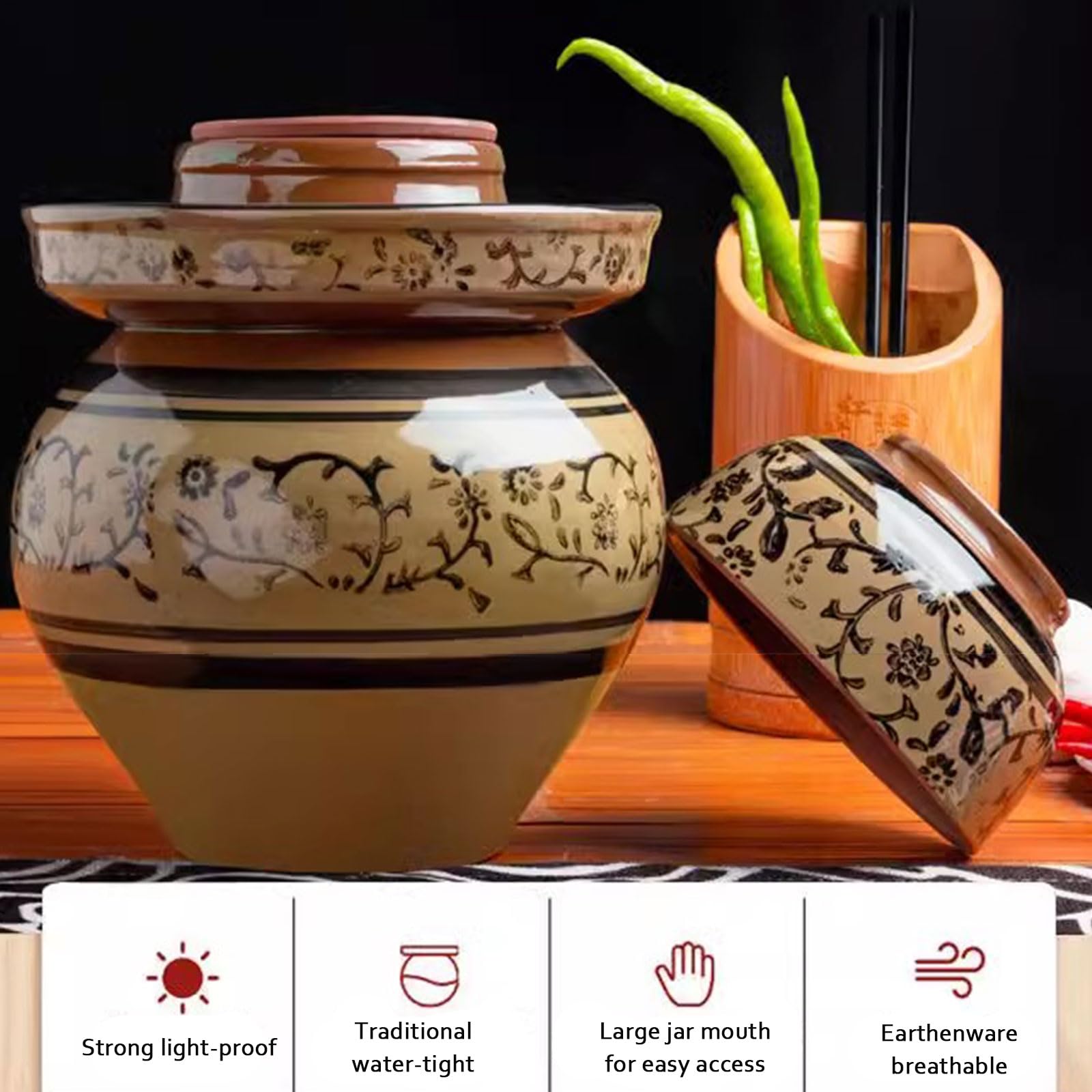 Tradycyjny chiński ceramiczny słoik na kiszonki - garnek fermentacyjny z pokrywką z uszczelką wodną do kiszenia i fermentacji(6L)
