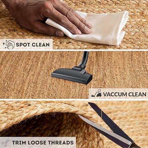 Vista 13 de HOMEMONDE Alfombra redonda de yute natural de 6 pies, tejida a mano, reversible, vintage, rústica, bohemia, respetuosa con el medio ambiente