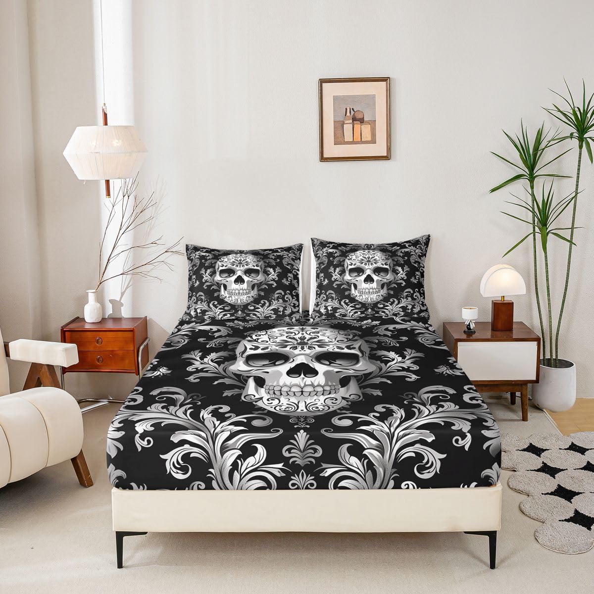 Homewish Lenzuolo con angoli in damascato nero, per letto king size, 3