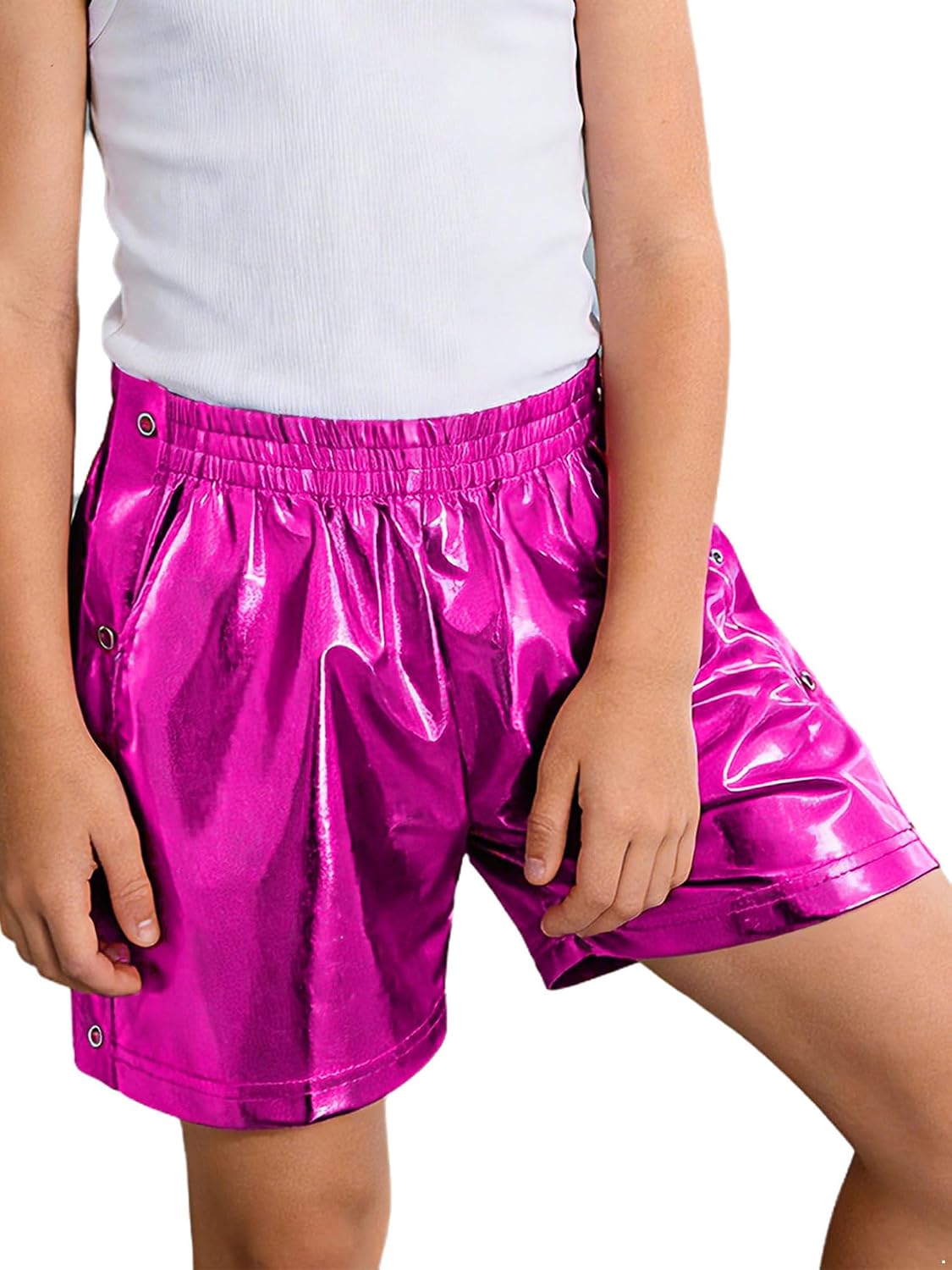 TiaoBug Kids Boys Girls Tear Away Shorts High Side Split Button Shorts Shiny Metallic Dance Running Hot Pants