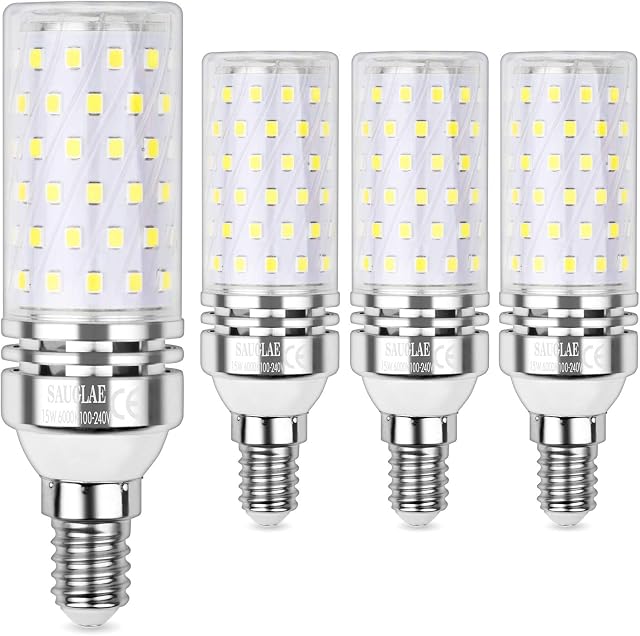 SAUGLAE Led Corn Bulbs 15W, 120W Incandescent Bulbs Equivalent, 6000K Daylight White, 1700Lm, E14 Small Edison Screw LED Light Bulbs, Non-Dimmable, Pack of 4