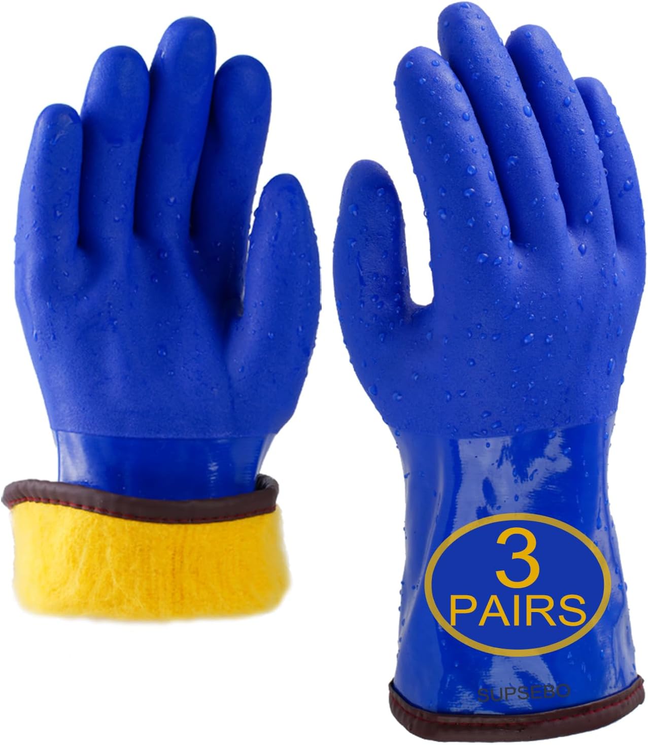 3-Pairs Chemical Resistant, Freezer Winter Work Gloves for Men & Women, Water & Oil Resistant, Cold-Resistant Gloves