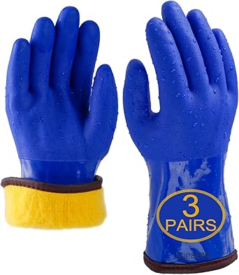 3-Pairs Chemical Resistant, Freezer Winter Work Gloves for Men & Women, Water & Oil Resistant, Cold-Resistant Gloves
