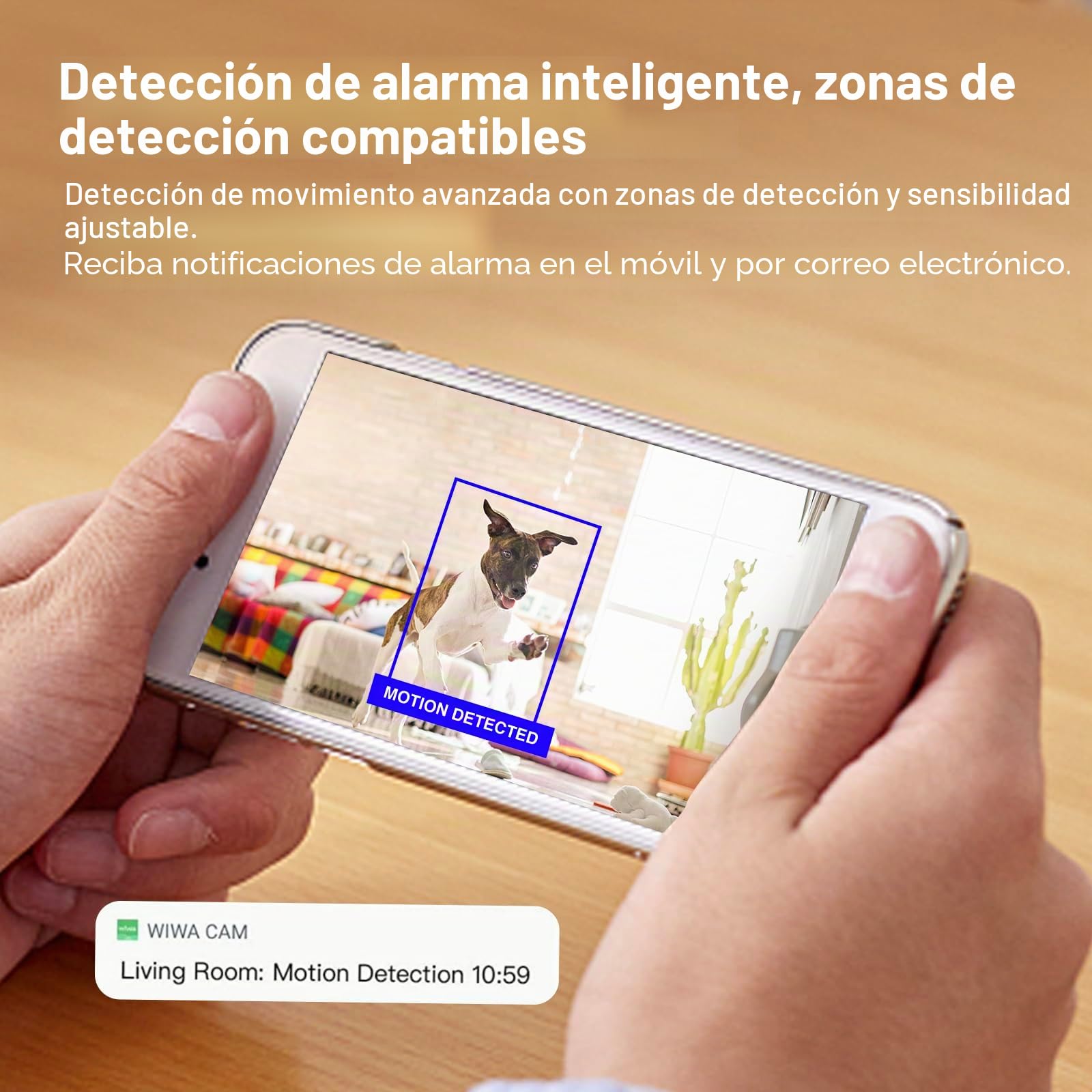 WIWACAM MW5L Cámara WiFi 4K Ultra HD Detección de movimiento interior Cámara de vigilancia, ranura para tarjeta microSD, alarma en teléfono móvil, alarma de correo electrónico, batería