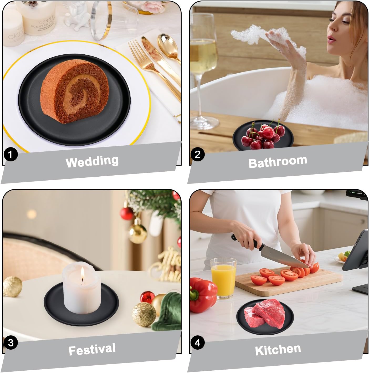 Jewelry Dish Organizer Serving Tray for Vanity Necklace Bracelet Wedding Party Decor Women Girls Round Frosted Black