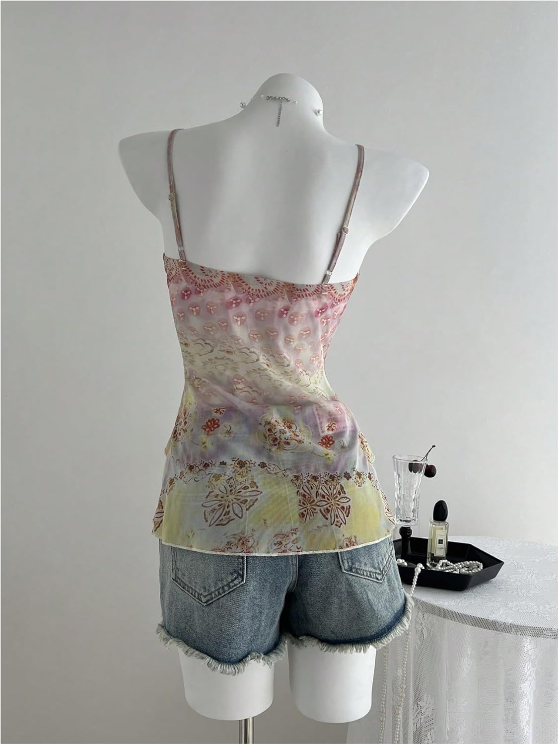Verdusa Women's Y2k Mesh Tank Top Babydoll Floral Camisole 2000s Clothing Ruffle Going Out Tops - Image 2