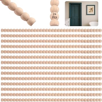 24 Pcs Decorative Wood Trims - Unfinished 3D Wooden Bead Trim Strips, 15.7" Half Bead Wood Moldings for DIY Crafts, Paintable Wood Pearl Strips for Cabinets, Shelves, Doors, Mirrors
