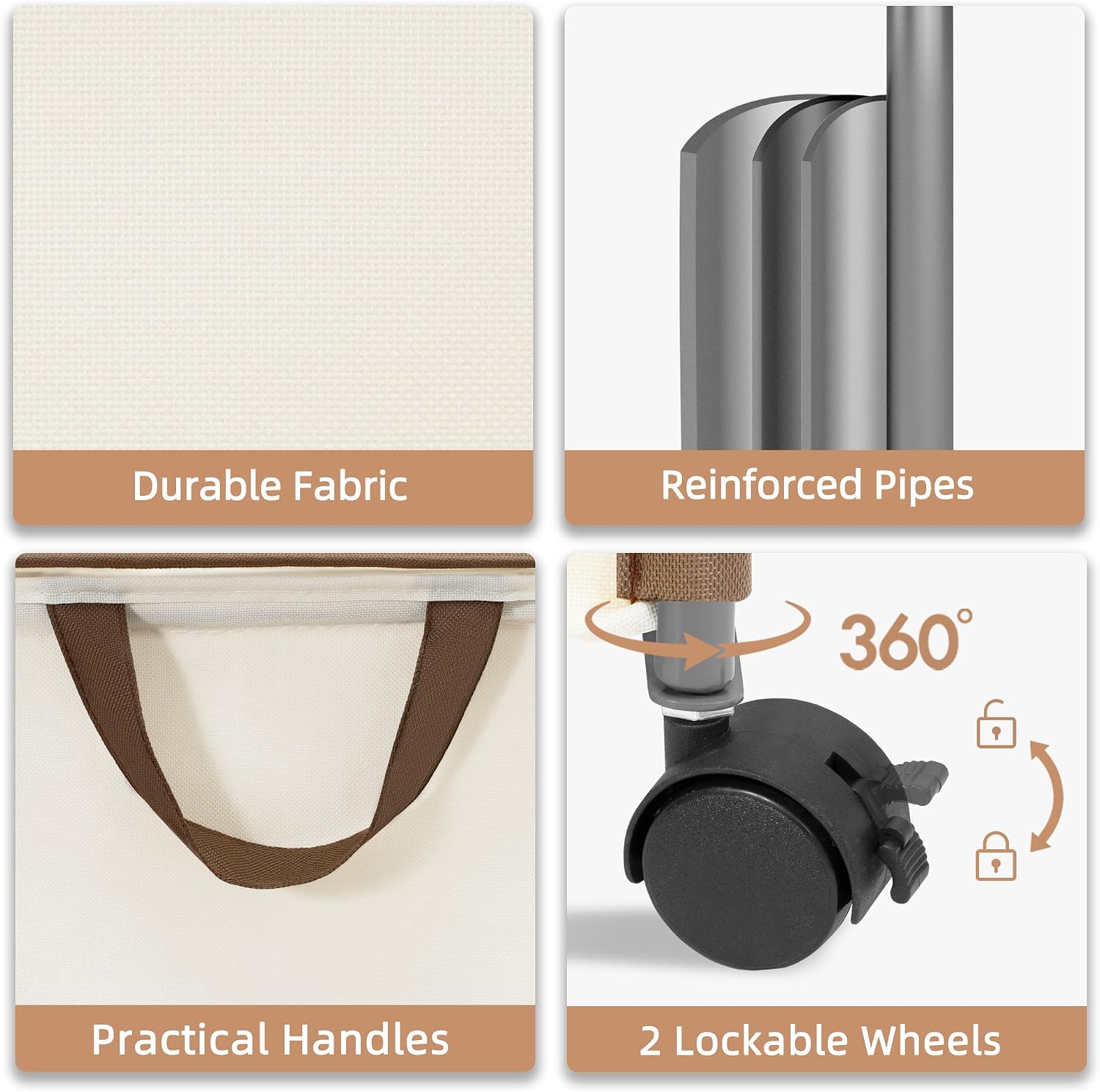 STORAGE MANIAC Rolling Laundry Hamper with Lid, 23.7 Gal (90 L) Large Tall Laundry Basket with Wheels & Handles, Aesthetic Dirty Clothes Hamper for Small Space, Dorm, Apartment, College, Beige image 4