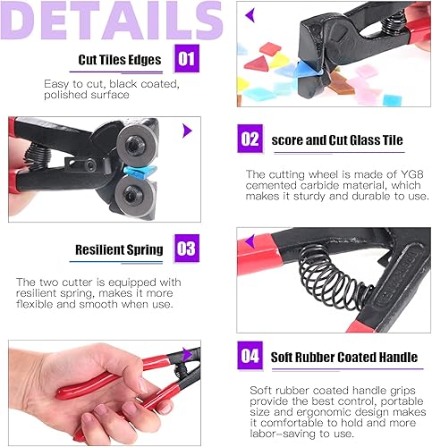 Miniatura 5 de Swpeet Juego de 2 pinzas de vidrio resistentes para corte de mosaico y pinzas de azulejos con 1 libra y 3 estilos triángulo/diamante/cuadrados,