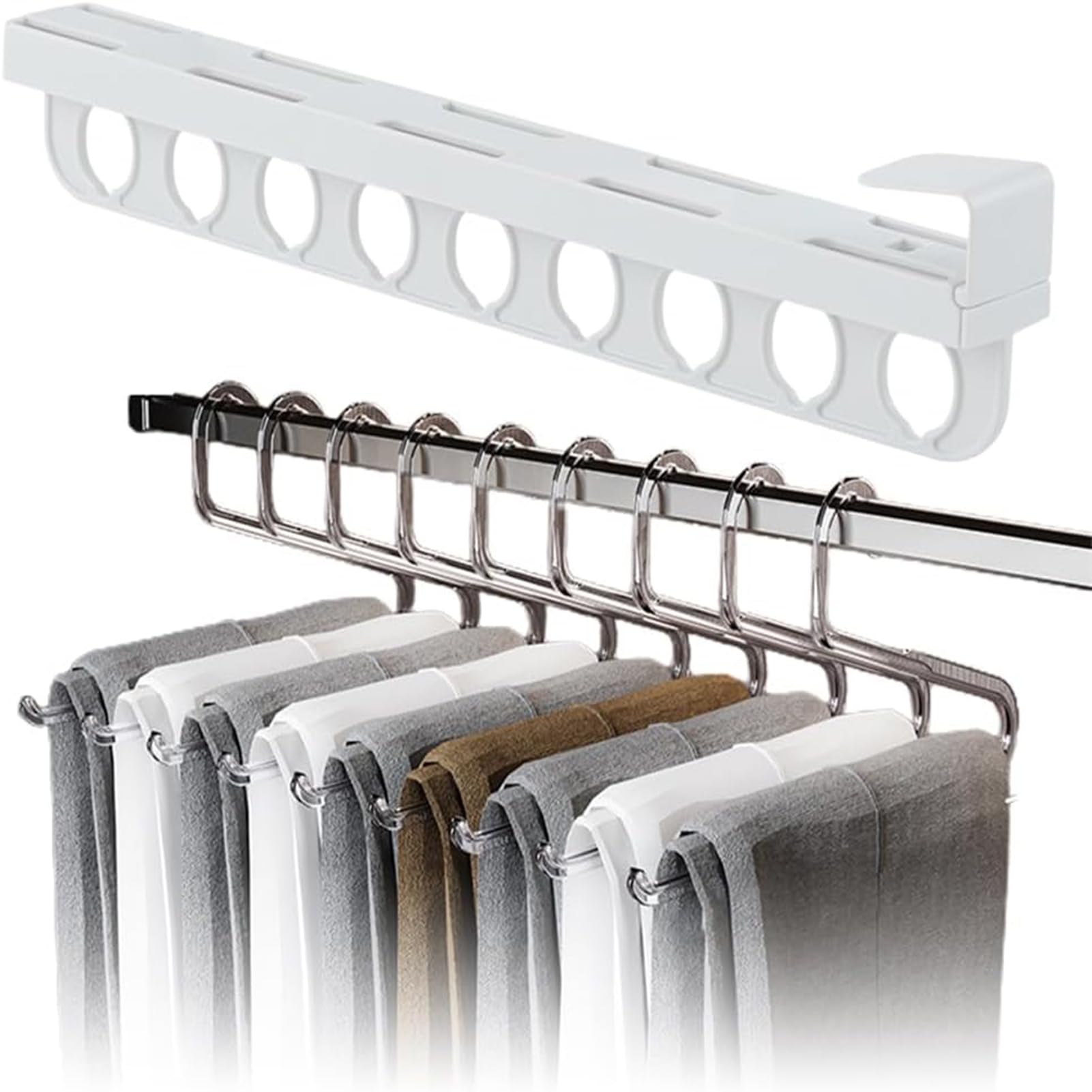 Wardrobe Sliding Trouser Rack,Retractable Pants Hanger Bar,Top Mounted Push Pull Pants Hangers,For Jeans Leggings Trousers Skirts College Dorm Room Essentials Space Saving