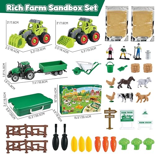 Miniatura 4 de FRUSE Play Sand Farm Toys - Contenedores sensoriales para niños pequeños con arena de juego sensorial de 2.2 libras, figuras de granja y juego de
