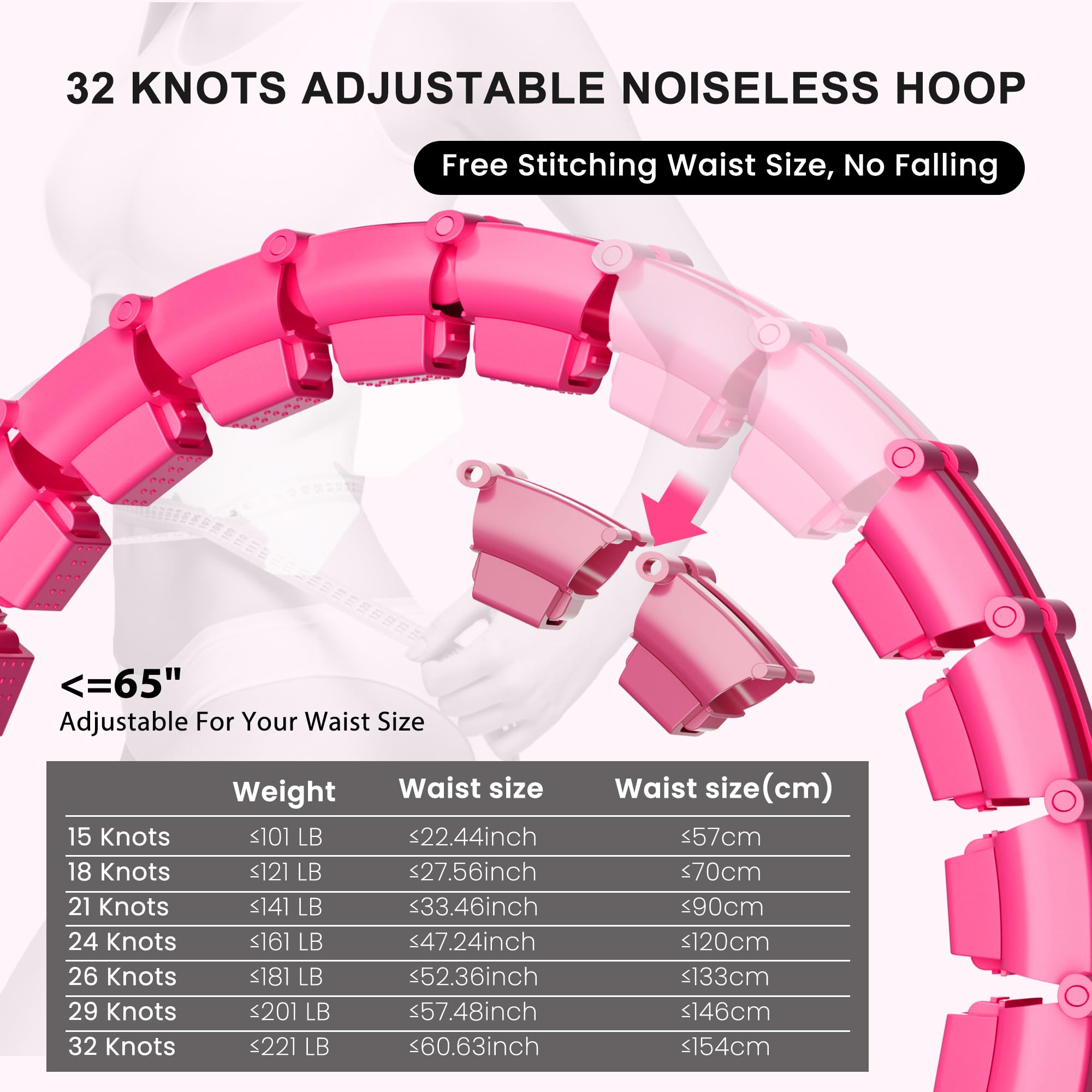 Hula Circle Hoops - Cerchi per adulti per perdere peso, Infinity Fitness Hoop Plus Size 165 pollici, 32 maglie staccabili, cerchio per esercizi adatto per donne e principianti