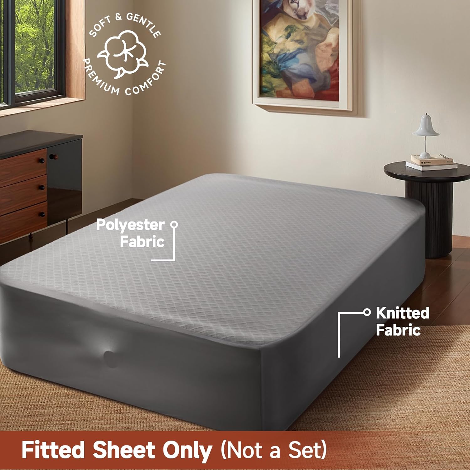 Queen Fitted Sheet with Adjust Sheet Strap, Extra Deep Pocket Queen Fitted Sheet Only, Bed Sheets Queen Size for Mattress Up to 24 Inches, Wrinkle & Slip-Free Bedding for Air Mattress & Home