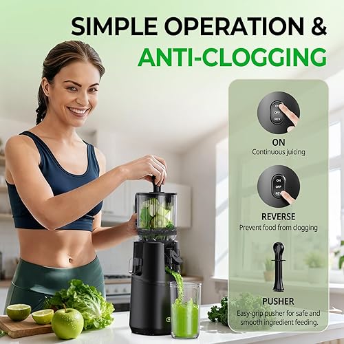 Miniatura 5 de WETIE - Exprimidor de prensa en frío, máquina exprimidora de 4.7 pulgadas con canal de alimentación grande para frutas y verduras enteras,