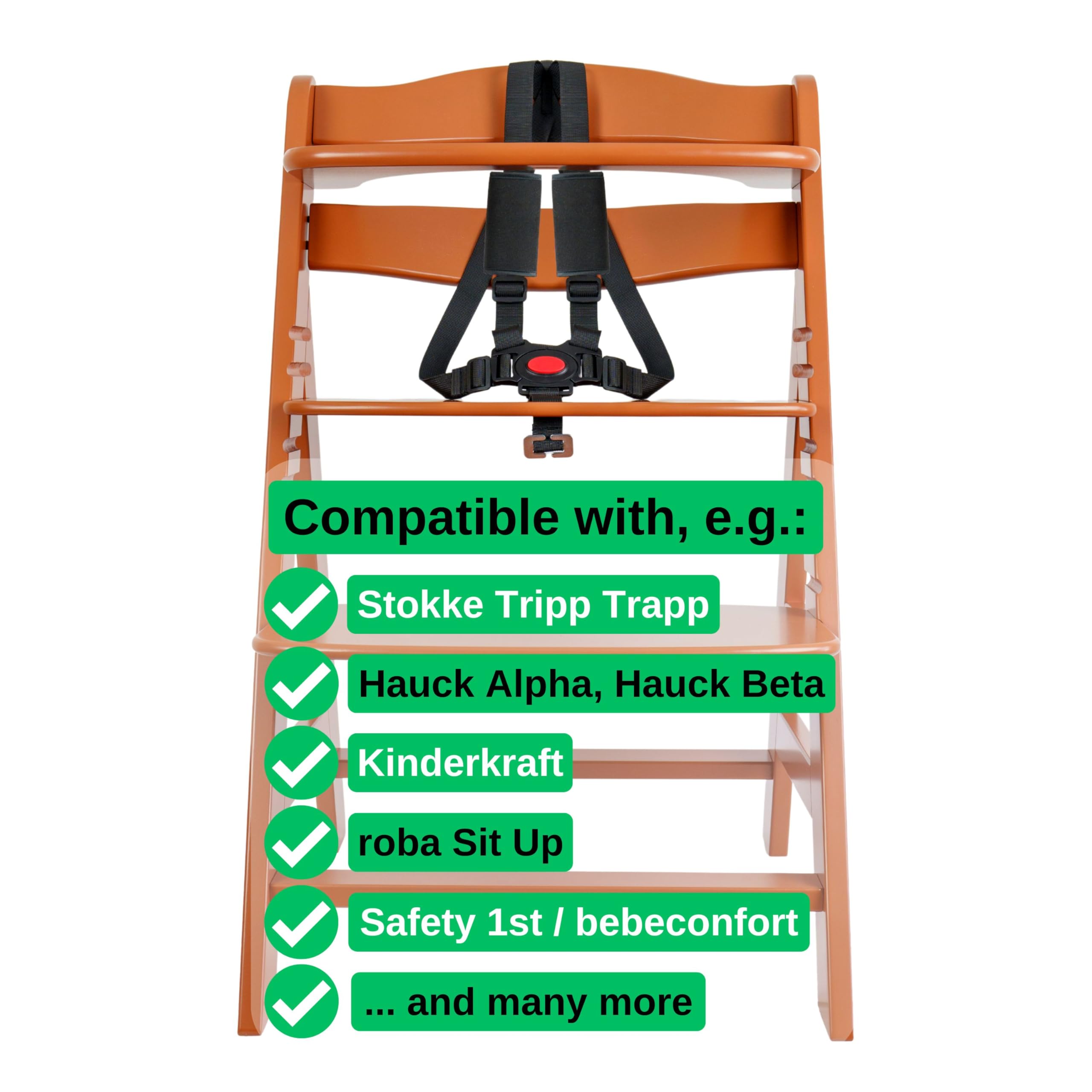 Imbracatura di sicurezza per seggiolone con cuscinetti per cinture, 1 Set, compatibile con Hauck, Stokke Tripp Trapp, Roba, sistema di imbracatura a 5 punti per seggioloni per bambini