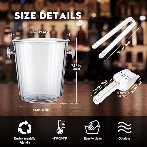 Miniatura 2 de Irenare Cubos de hielo acrílicos para fiestas, cubo de vino transparente de 3.5 L con cuchara de hielo y pinzas de plástico para botellas y botellas