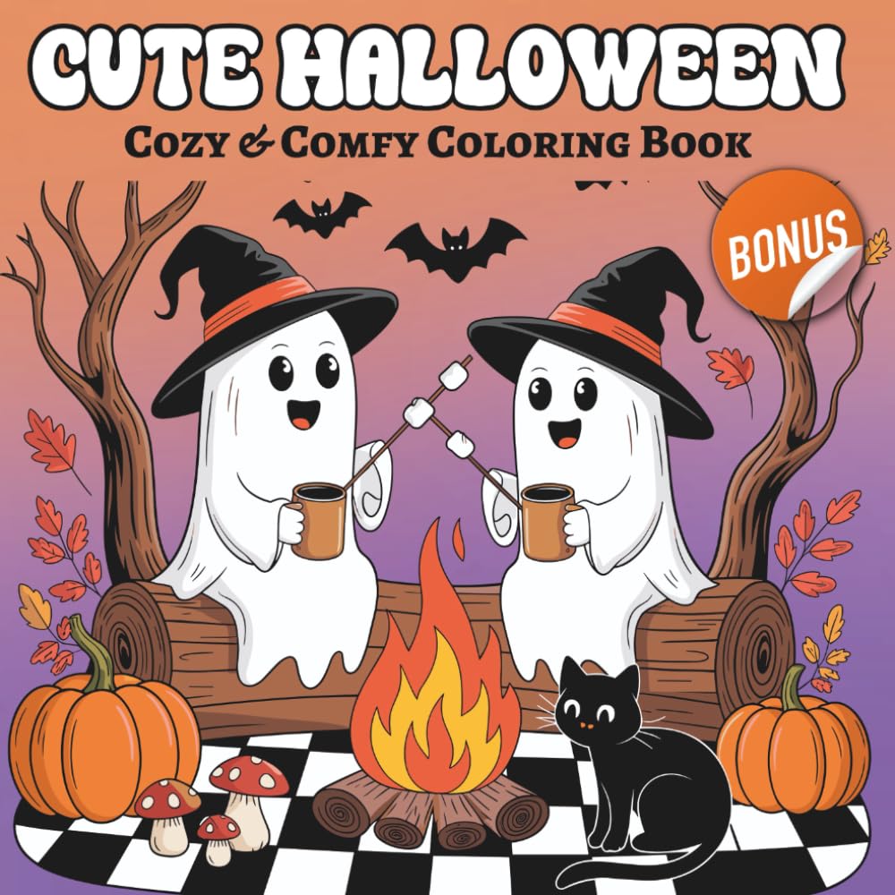 Cute Halloween: Coloring Book for Adults & Kids – Spooky-Sweet, Cozy Scenes for Relaxation