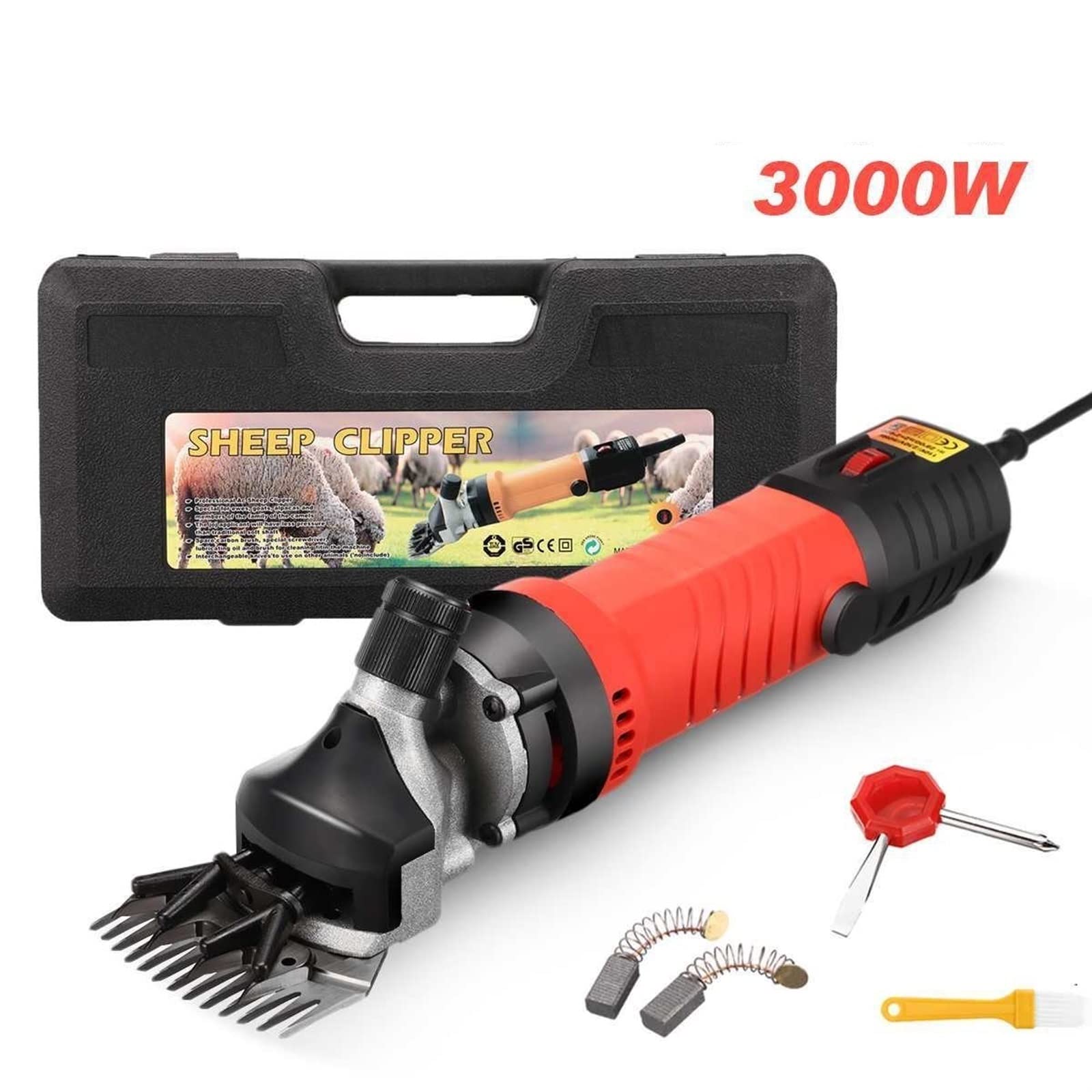 Maszyna do Strzyżenia Owiec, 3000W elektryczna maszynka do strzyżenia owiec i kóz 6 biegów Speed ​​Clipper nożyce rolnicze Cutter wełna nożycowa maszyna do cięcia zwierząt strzyżenie(Rood)