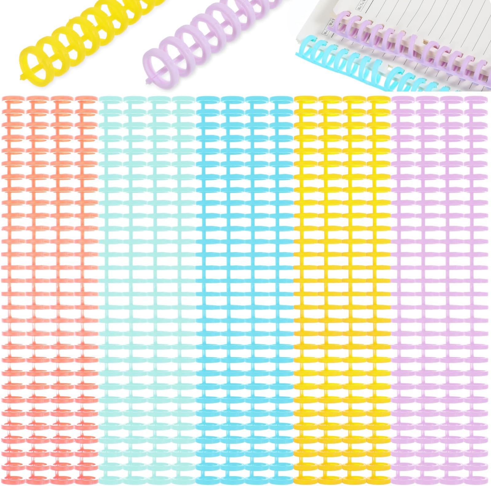50 Pcs Plastic Spiral Binding Coils 1/2" Diameter 30 Ring Plastic Binder Combs and Spines Binding Easy Edit Spines for Teacher Student Document Notebook File Making, 85 Sheet Capacity, 5 Colors