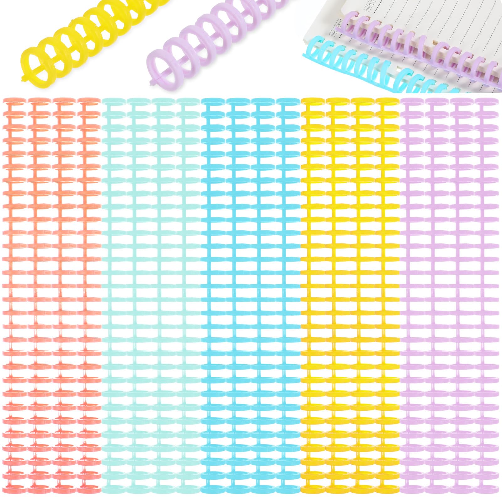 50 Pcs Plastic Spiral Binding Coils 1/2" Diameter 30 Ring Plastic Binder Combs and Spines Binding Easy Edit Spines for Teacher Student Document Notebook File Making, 85 Sheet Capacity, 5 Colors