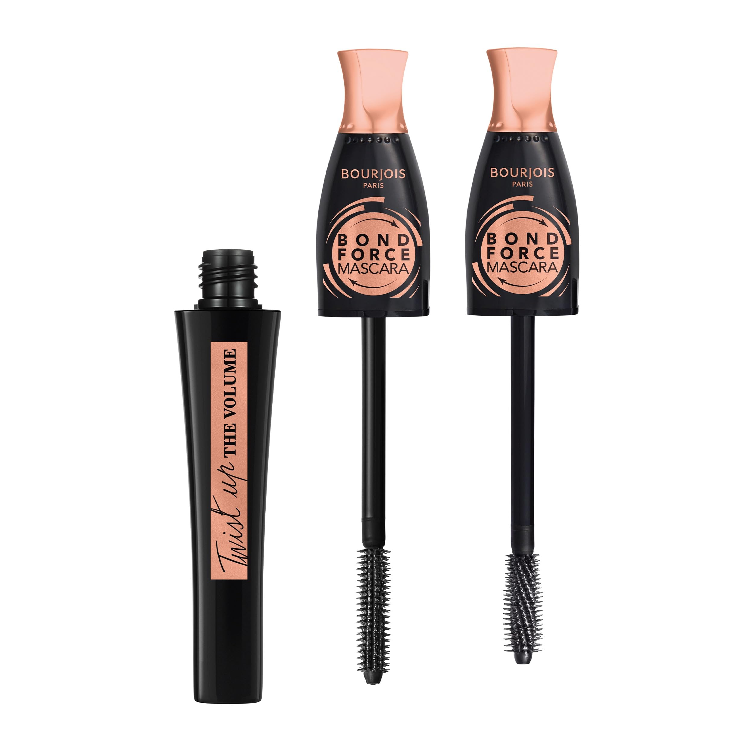 Bourjois Twist Up The Volume Bond Force, Black, Mascara, Instantly Gives Volume and Length, Thicker, Stronger Lashes, Transformable 2-in-1 Brush, 10 ml